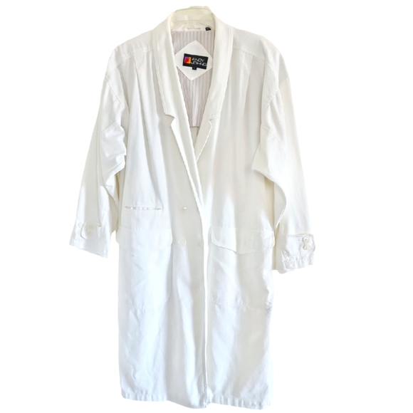 Andy Johns White Denim Full Length Trench Style Coat Size Large - Picture 1 of 9